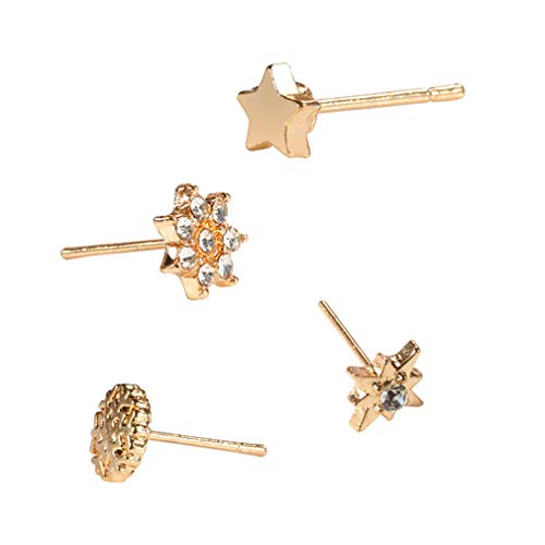 LIANXIAO - 4pcs Rose Gold Gold Star Snowflake Brincos simples Crystal Sun Flower Brincos definidos Jóias chiques simples para mulheres meninas