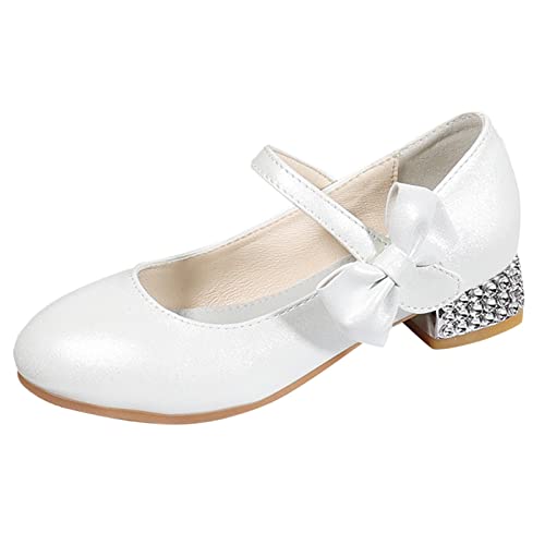 Sapatos infantis salto alto meninas princesa sapatos únicos sapatos sociais sapatos de desempenho crianças cristal brash meninas tênis (branco, 10-10,5 anos crianças grandes)