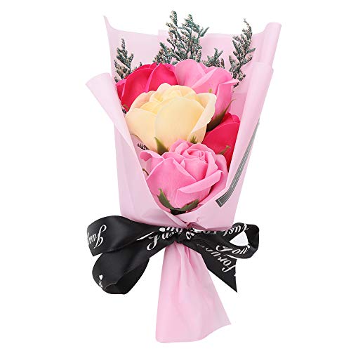 Presente de dia dos namorados, buquê de flores artificiais presente de aniversário distintivo vívido e realista para presente para o dia dos namorados Natal para esposa(Cor de rosa)