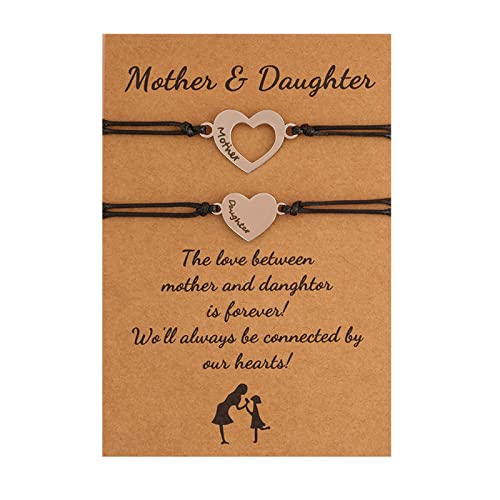 Conjunto de 2 pulseiras para mãe e filha, para mãe e filha, com cartões de coração combinando, joias de presente para o dia das mães