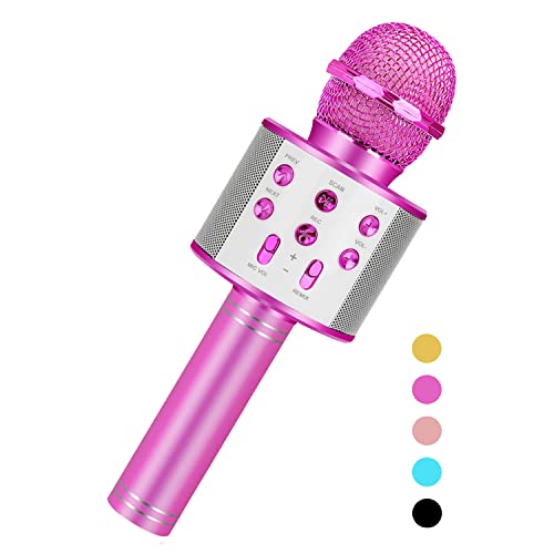Microfone de karaokê para crianças e adultos, microfone Bluetooth portátil para cantar, microfone sem fio azul com trocador de voz profissional, presentes de aniversário para 3 4 5 6 7 8 anos + menino