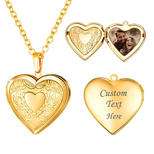 Medalhões U7 de ouro 18 K e platina, com corrente de 50 cm, colar em forma de coração para colocar foto, presente personalizável, para mulheres e meninas Dourado