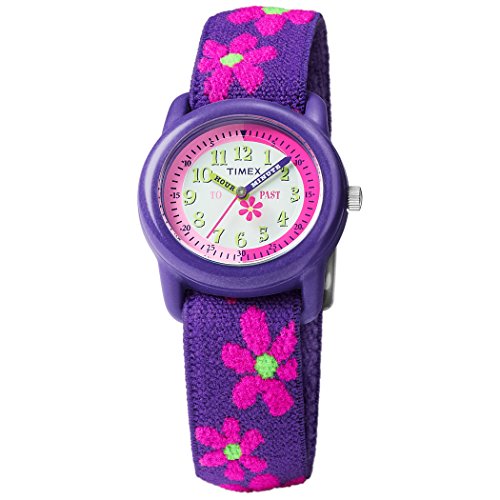 Relógio analógico com pulseira de tecido elástico Timex Girls Time Machines, Purple Floral